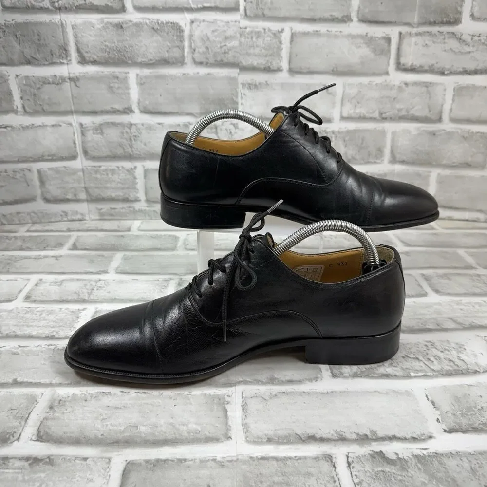 Massimo Emporio Men's Size 9 Black Leather Cap Toe Oxfords Lace Up Dress Shoes